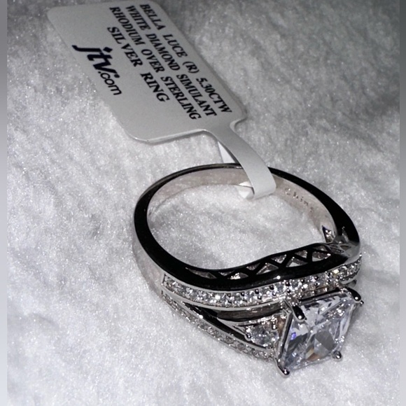 Engagement 5.3 ct lab diamond emerald cut style sterling silver band - Picture 3 of 4